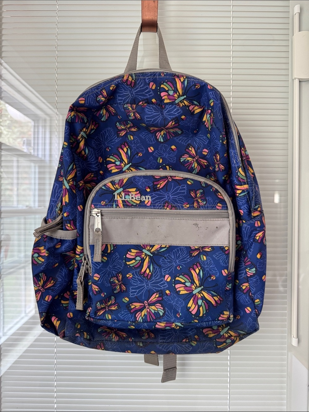 L.L. Bean Navy Backpack with Multicolor Butterfly Print